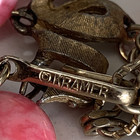 Vtg Signed Kramer Pink 3 Strand Necklace Strand Gold Tone Pink Marbled Beads Mcm