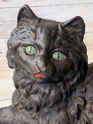 Vintage Cast Iron Lounging Black Cat Doorstop With Green Eyes