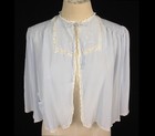 Vintage 30s 40s Blue Rayon Embroidered White Lace Lounge Bed Jacket Sz L-xl