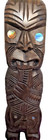 Vtg Maori Tiki God Hand Carved Wooden Statue Paua Shell Eyes 17cm