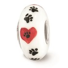 Reflection Beads Sterling Silver White Hand Painted Cat Paws Fenton Glass Bead
