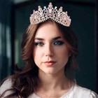 Queen Pink Princess Tiara For Women  Pearl Wedding Crown For Bride  Rhinestone