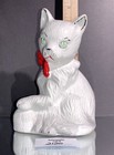 White Green-eyed Porcelain Ceramic Cat Red Ribbon   Yarn Ball Vintage