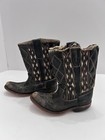 Vintage Childrens Childs Cowboy Cowgirl Boots Black Leather Diamond Western 