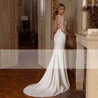 Elegant Mermaid Wedding Dress Long Sleeved Phantom Back Round Neck Bridal Gown