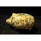 Vintage Studio Pottery Piggy Bank Ceramic Mottled Green Brown Glaze Folk Art