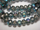 25 8x6mm Blue Gray With Silver And Ab Finish Czech Glass Picasso Rondelle Beads