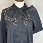 Vintage Scully Western Womens Xl Embroidered Pearl Snap Shirt Black Rodeo