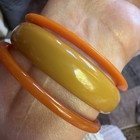 Vintage 3 Bakelite Bangles Bracelet Yellow Greenish With Orange Spacers