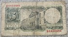 Spain          Five  5  Pesetas Banknote  july 22  1954   P  146a 2 