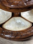 Vintage Hand Carved Monkey Pod Wood 3 Tiered Hawaiian Luau Party  Lazy Susan