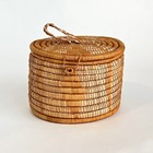 Vintage Woven Coil Grass Wicker Basket With Lid Storage Organizing 4 5    Tall