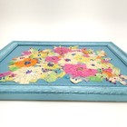 70s Crewel Floral Yarn Art Flower Bouquet Boho Framed Abstract Art