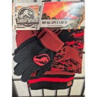 Jurassic World Boys Hat Glove   Scarf Set Red Black Dinosaur Osfm New