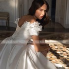 Elegant Wedding Dresses Satin Tulle Side Slit 3d Flowers Princess Bridal Gowns