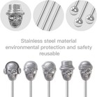 Skull Shape Swizzle Sticks  Reusable Stainless Steel Coffee Beverage Stirrers Co