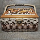 Jcpenney Wicker Sewing Basket Padded Embroidered Flower Lid W Misc Items Incl Fc