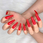 24pcs Red Press On Nails Long Coffin Glossy Full Cover False Nail Tips Adhesive