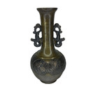 Antique Japanese Bronze Medallion Vase With Dragon Handles  Edo - Meiji Period