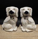 8  Antique Vintage Style White Staffordshire Spaniel Dog Figurine Pair