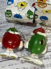 Set Of 2 Vtg M m Red Plan   Green Peanut Christmas Ornaments In Original Box