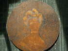 Antique Vintage 1900 s Pyrography Burnt Wood Round Lady Portrait Art Signed 12 