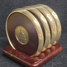 Vintage United States Capital Leather   Brass Coasters W  Holder Bts Group Heavy