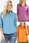Women s Classic Cotton Stretch 3 4 Sleeve Button Down Blouse Dress Shirt S-3x