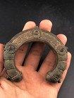 Vintage Afghan Tribal Kuchi Bracelet     Ornate Engraved Metal Cuff With Red Stone
