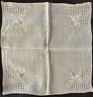 Vintage Hand-embroidered Linen Handkerchief  With Drawn-thread   White Work