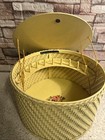 Vtg Harvey Yellow Wicker Sewing Basket Box Floral Decoration
