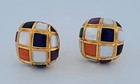 Asch Grossbardt Multi Stone Domed Round Earrings 14k