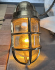 Antique Brass Caged Nautical Maritme Ship Art Deco Wall Sconce Light Lamp Yellow