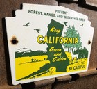 Vintage Keep California Green Golden 8    Porcelain Prevent Fires Gas Oil Sign