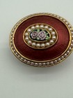 Pink Enamel Oval Trinket Box Faux Pearls Raised Roses Gold Tone Hinged