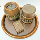Vintage 4 Pc Smoking Set Copper   Brass Belgrade  Yugoslavia Now Serbia