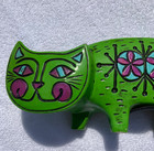 Vintage 60s Pride Creations Hand Painted Green Paper Mache Cat Coin Bank Japan