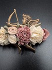 Vintage French  Brass Cherub Ribbon Roses Hair Barrett 3 25 