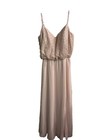 Beige Sequin Mesh V-neck Strappy A-line Long Gown Maxi Bridesmaid Dress