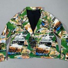 French Postcards Women Large  Italy Travel Print Rome Blazer Jacket Green Roma