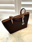 Nwt Michael Kors Jet Set Travel Medium Carryall Tote Brown Acorn Signature  298