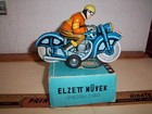 Pendupet Tin Friction Motorkerekpar Motorcycle Blue W  Orange Rider Hungary 1990