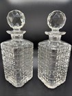 Vintage Mid-century Lead Crystal Decanters  Set Of 2  Square Cut W Stopper