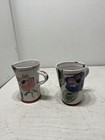 Vintage 1990s Floral Terra Cotta Mugs Set Of 2 Hand Painted Glaze Hand Made