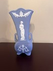 Vintage Blue Jasperware Style Vase Classical Lady Relief Handles 8    Decor