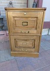 Vintage Industrial Mission Style Oak Wood File Cabinet 2 Drawer Brass W26