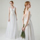Wedding Dresses V-neck  Lace Appliques Tulle Bride Ball Gown  Sexy Floor Length