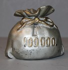 Antique Cast Iron Still Coin Bank  100 000 00 Money Bag Bank