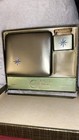 Vintage Colibri Gold Tone Cigarette Case   Lighter Blue Star In Original Box