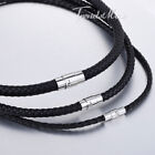 4 6 8mm Mens Black Braided Cord Rope Leather Necklace Choker W  Magnetic Clasp